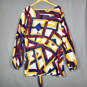 NWT Ashley Stewart Geo Belted Top Bold Edgy Multicolor Maximalist Size 22/24